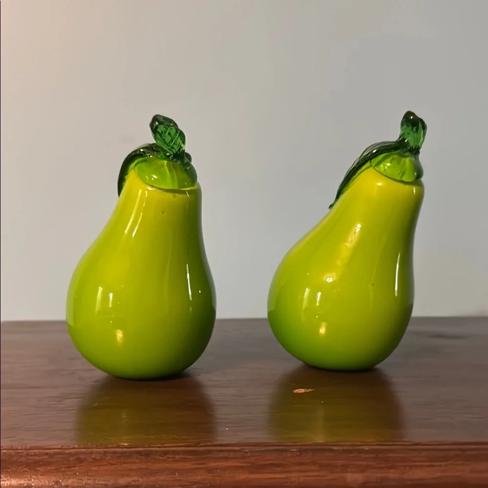 Pier 1 Imports Green Glass Pear Figurines